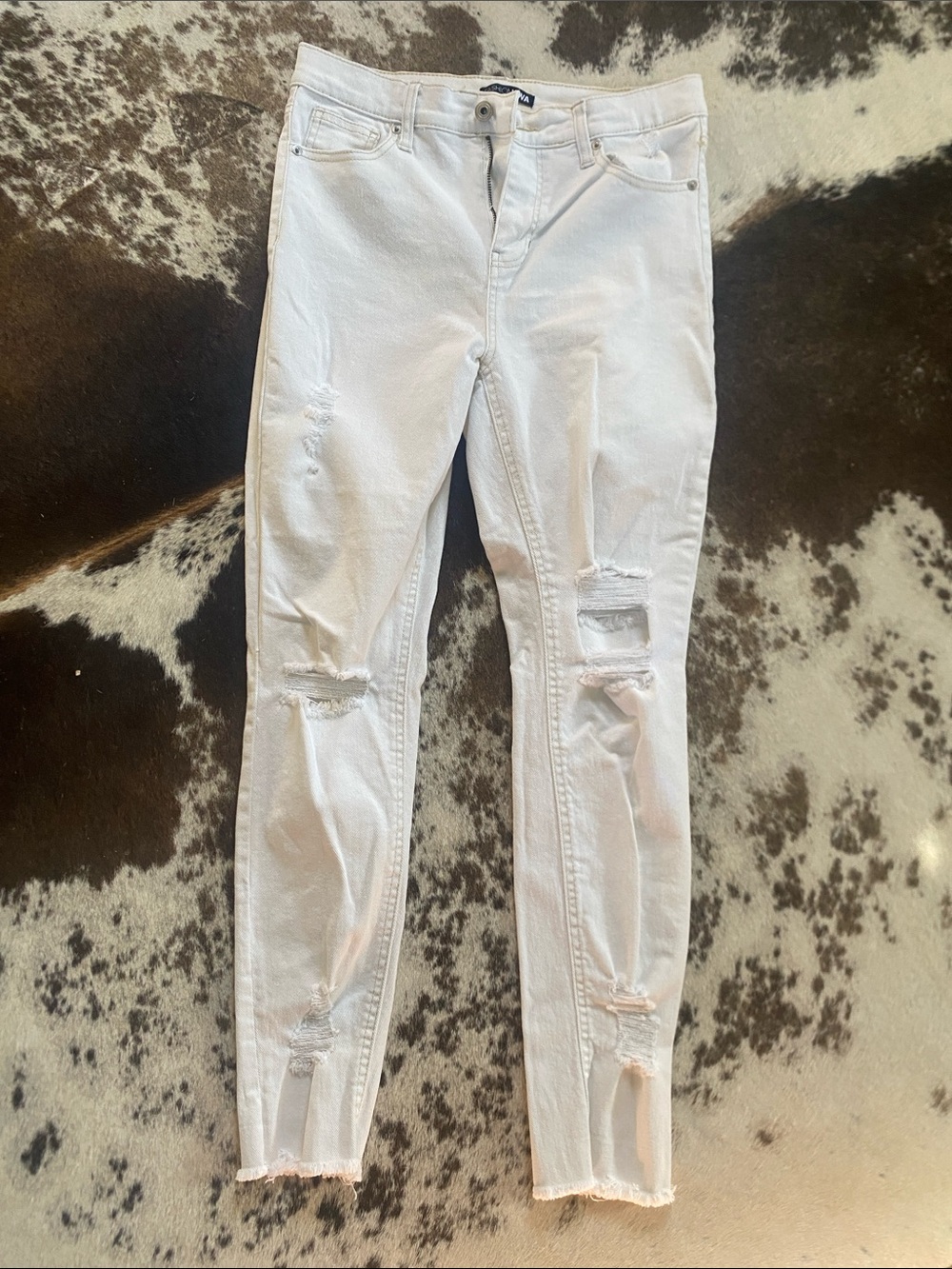 Fashion Nova White Distressed Skinny Jeans